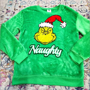 🎄The Grinch Sweater Kid's Green Graphic Unisex Pullover Fleece Top, sz M (7-9)